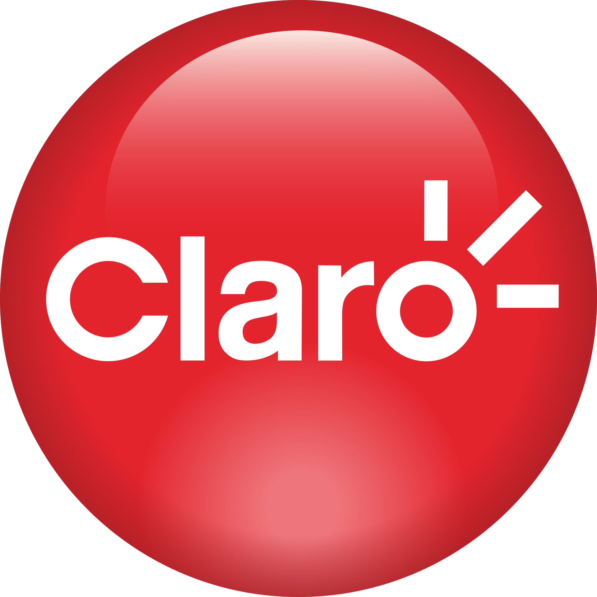 Logotipo de Claro en letras blancas, dentro de un círculo rojo brillante.