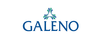 Logotipo de GALENO con un emblema estilizado en tonos verde azulado y verde sobre la palabra "GALENO" en azul oscuro.