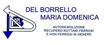 Logo of Del Borrello Maria Domenica with a stylized design and Italian text about car demolition and scrap recovery.