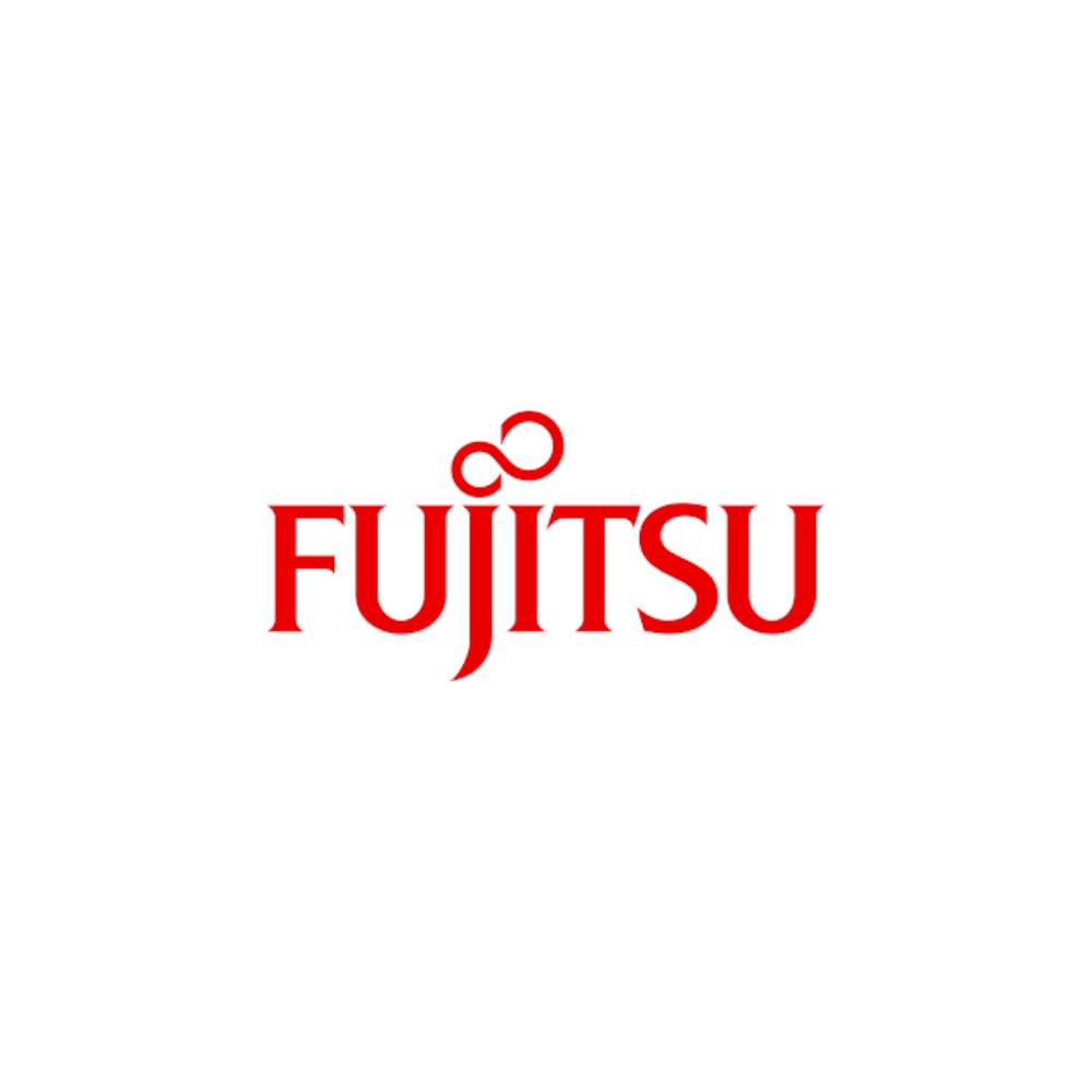 Fujitsu logo in red text with the infinity symbol over the