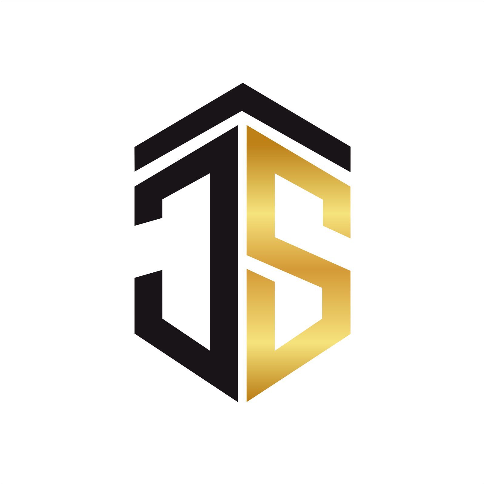 Um logotipo preto e dourado em forma de hexágono sobre fundo branco.