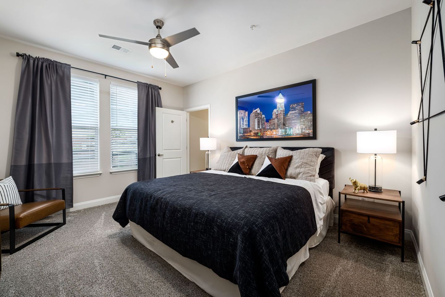 Interior photo of a modern bright bedroom
