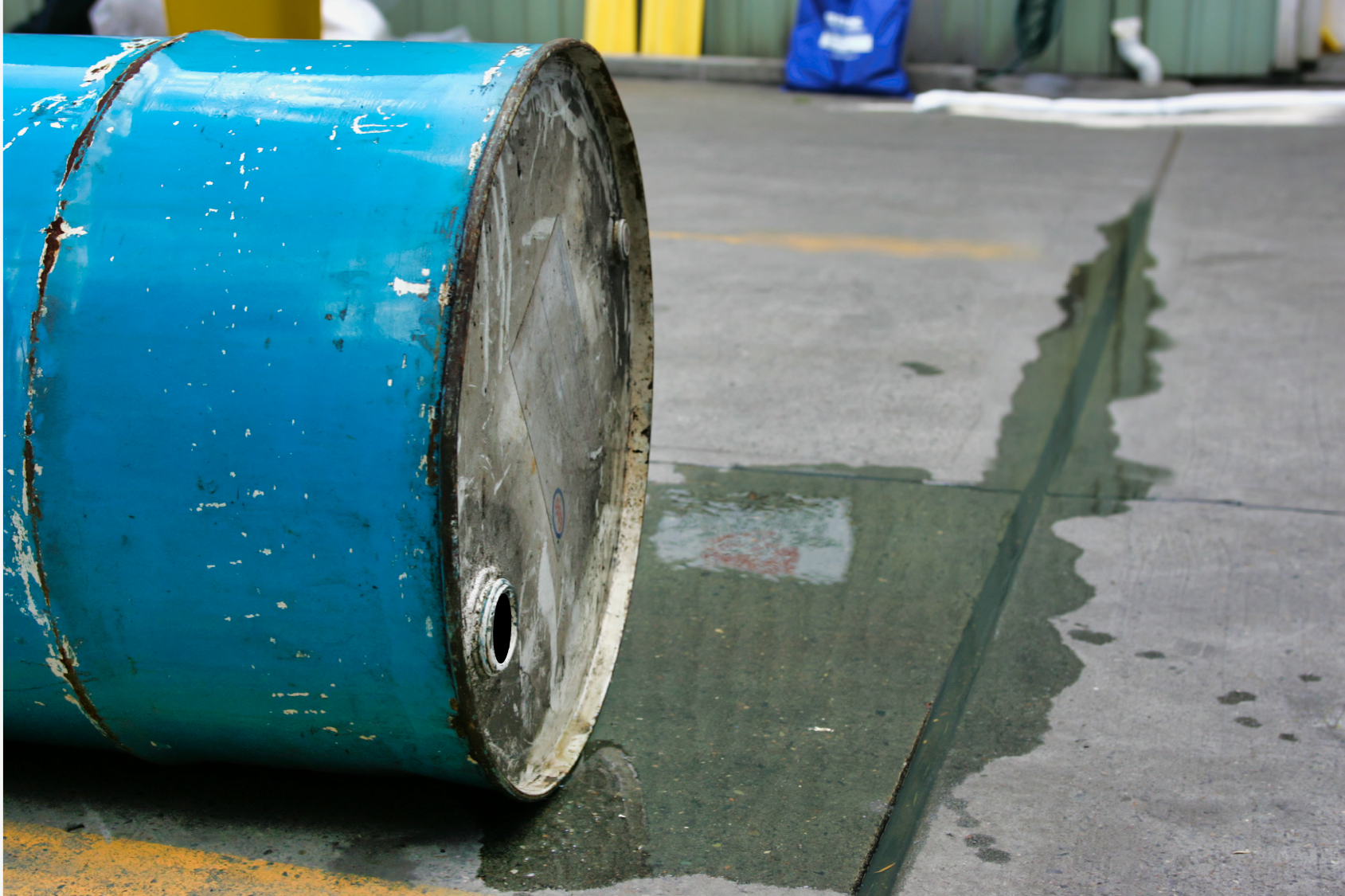 A chemical spill from a drum