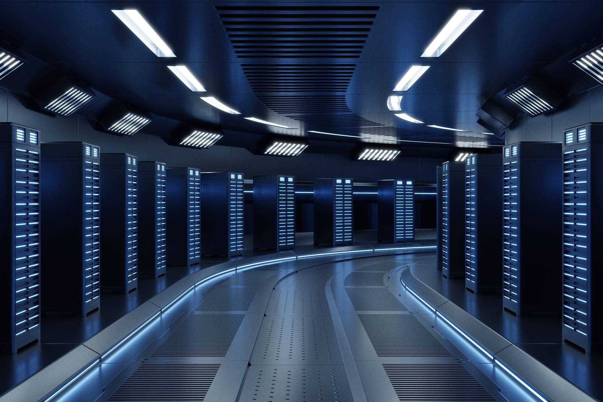Túnel azul iluminado