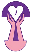 Purple and pink logo: hands cradle a heart shape with two baby profiles inside; purple arch above.