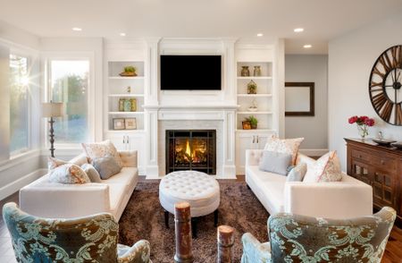 luxury living room with fireplace
