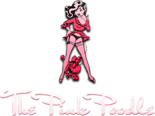 Pink stylized poodle with a leash, above the words “The Poodle Poole”