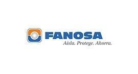 Logotipo de FANOSA, que presenta un cuadrado azul y naranja con el texto