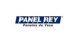 Logotipo de Panel Rey, con texto azul y fondo rectangular azul. Debajo se lee