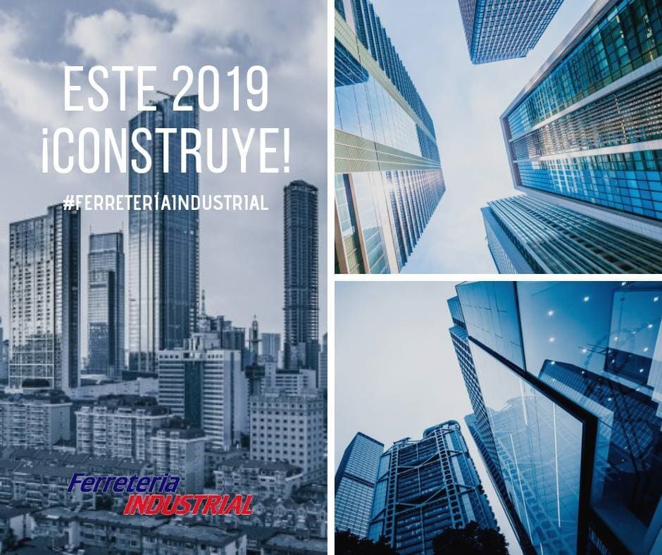 Anuncio de construcción de edificio con rascacielos y el texto