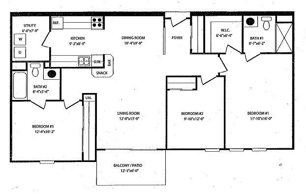 three bed floor plan