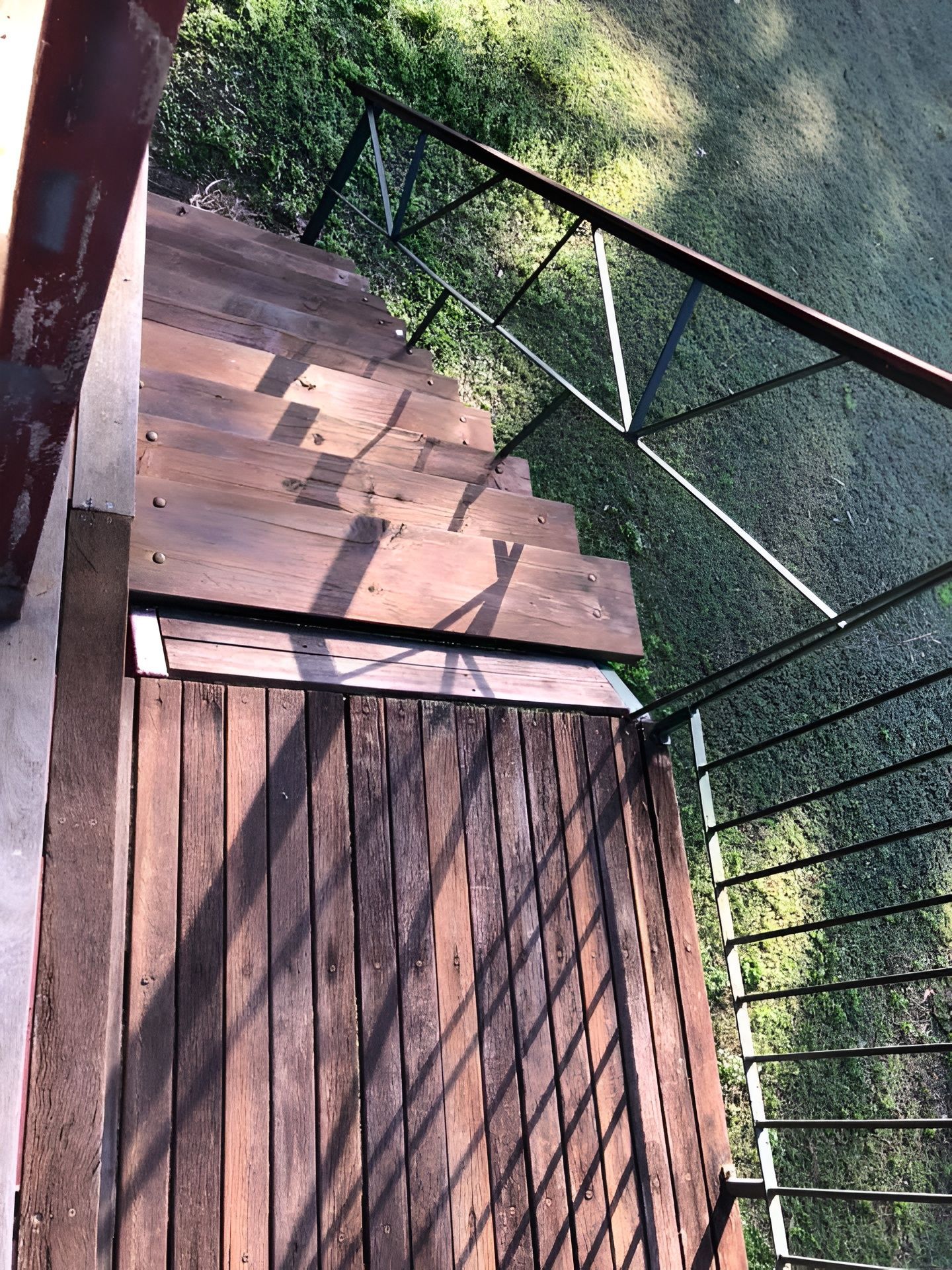 Wooden Outdoor Staircase With Metal Railing — Allman's Painting in Maroochydore, QLD