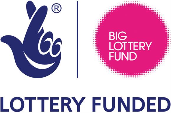 The logo for the big lottery fund is blue and pink.
