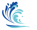 A blue wave is splashing on a white background.