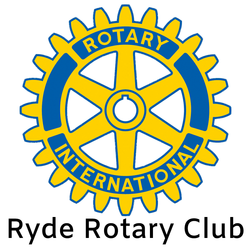 A yellow and blue logo for the ryde rotary club