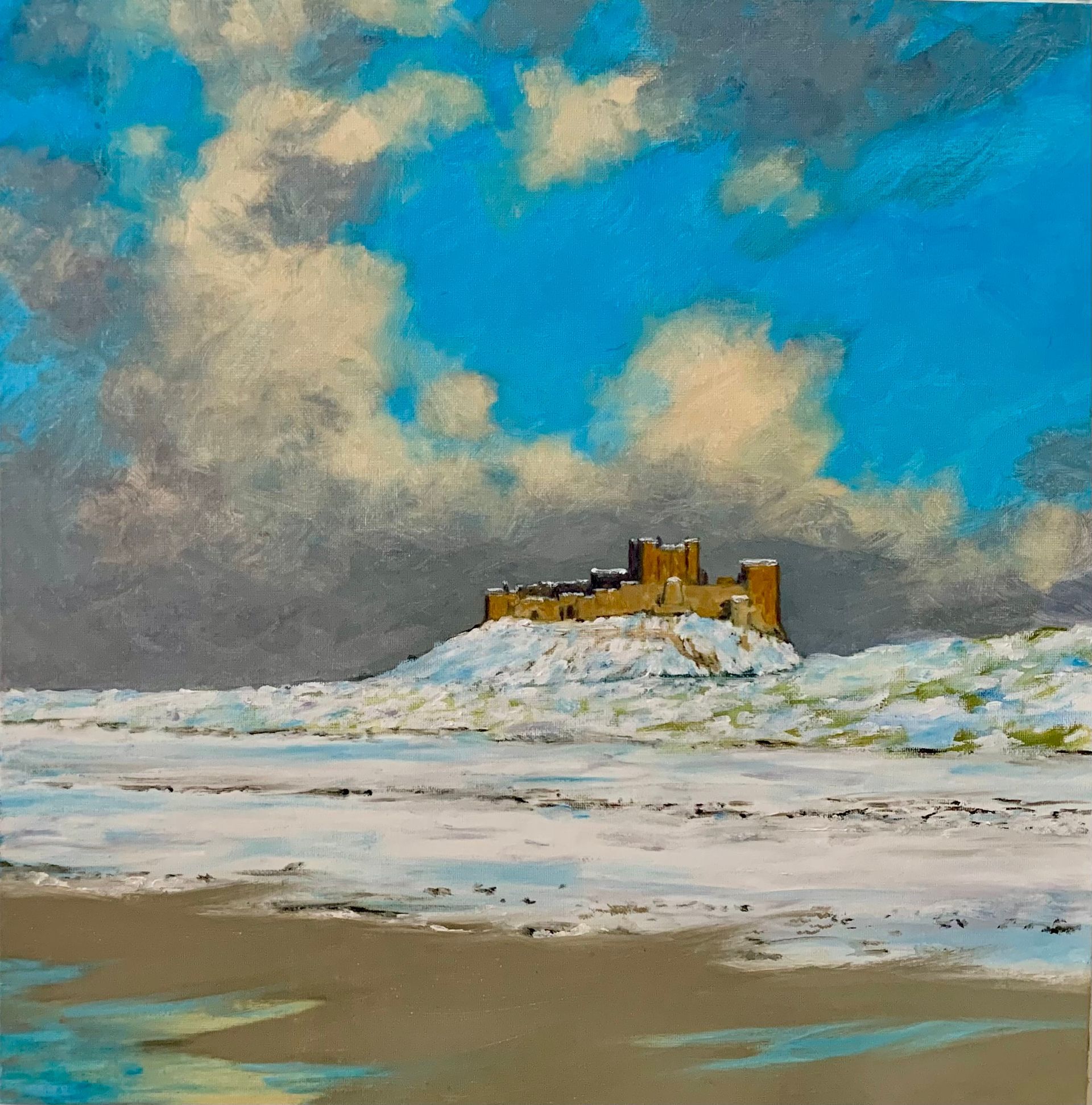 Bamburgh  Beach Snow - Limited Edition Print