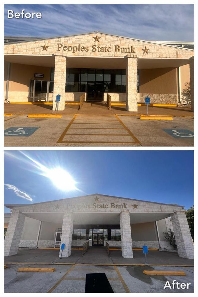 A before and after photo of a people 's state bank.