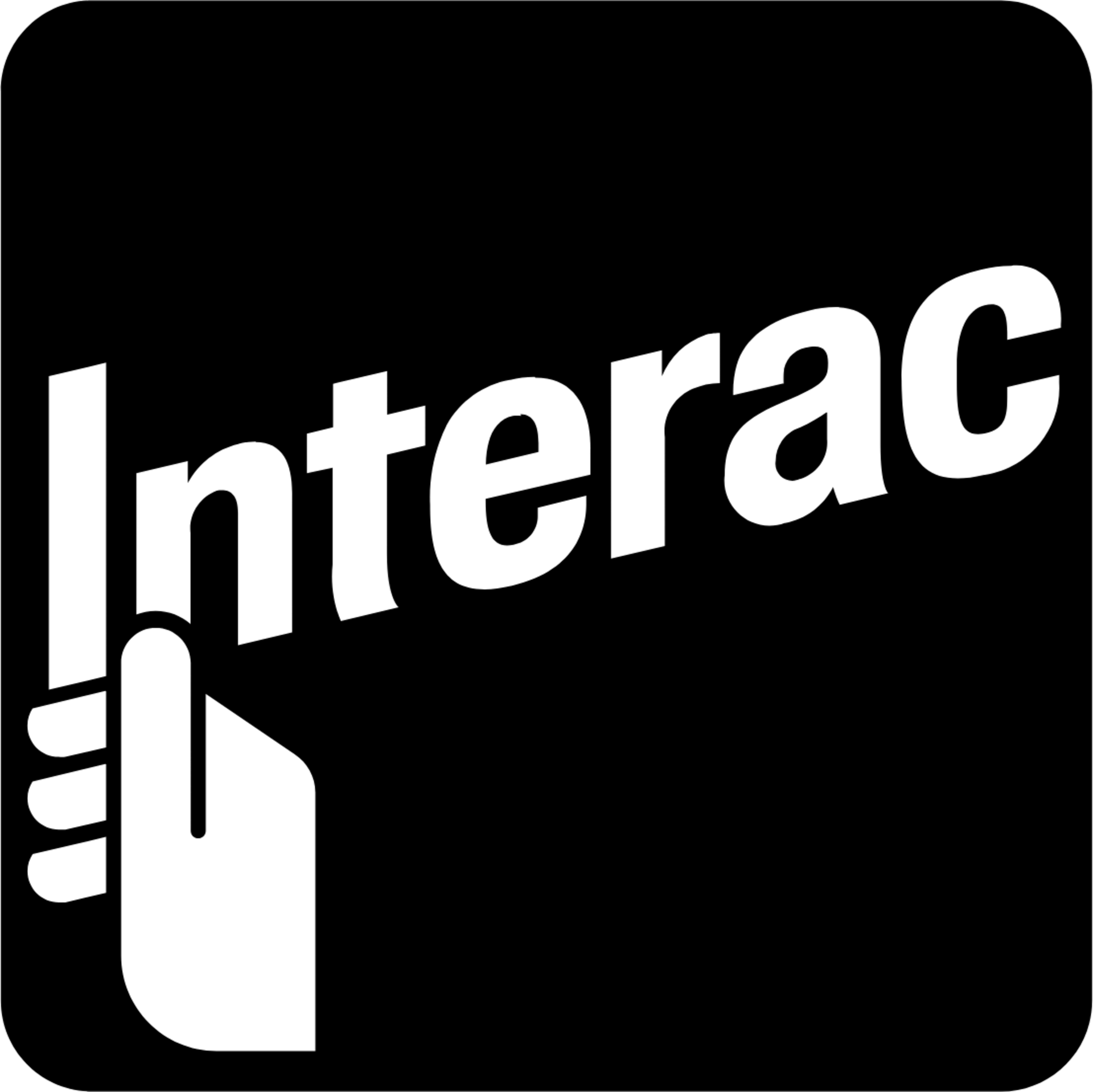 The interac logo is white on a black background.