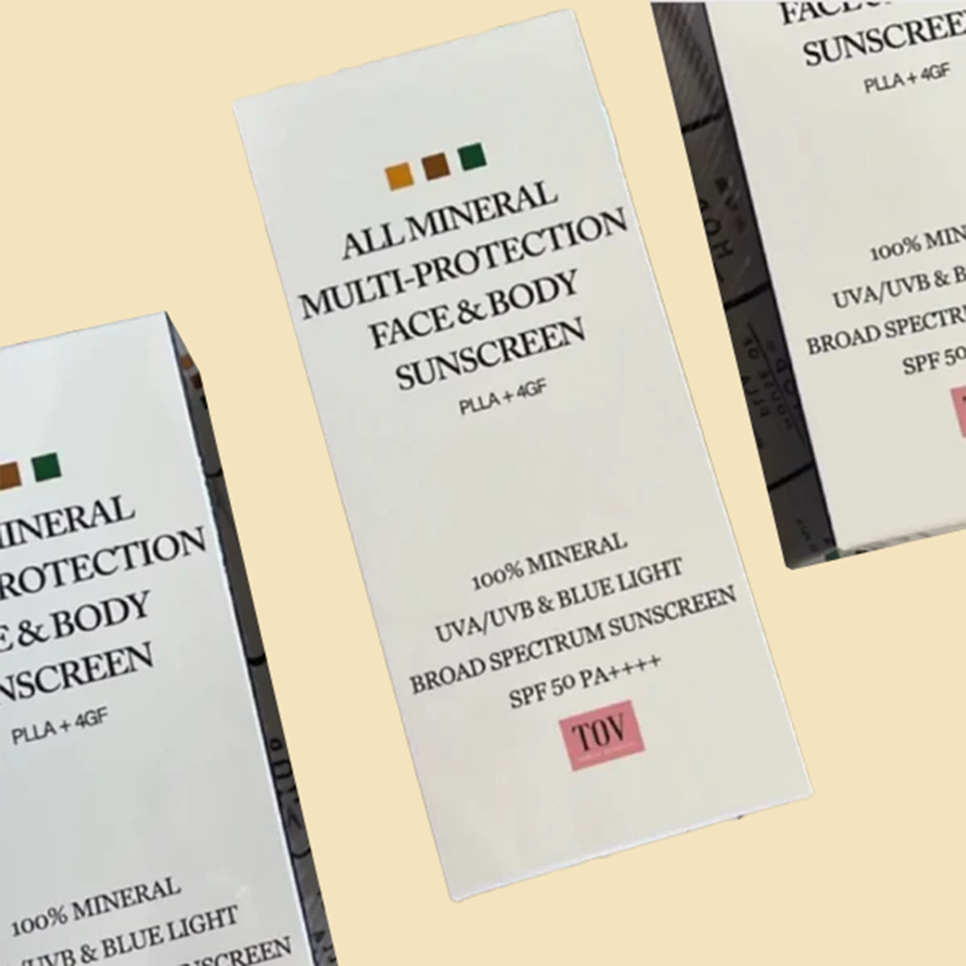 Three boxes of all mineral multi-protection face and body sunscreen