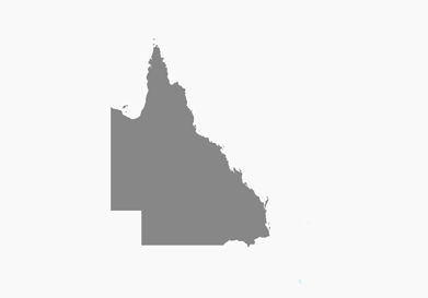 A gray map of queensland on a white background.