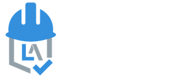 A logo for licensing advice with a blue hard hat and a check mark.