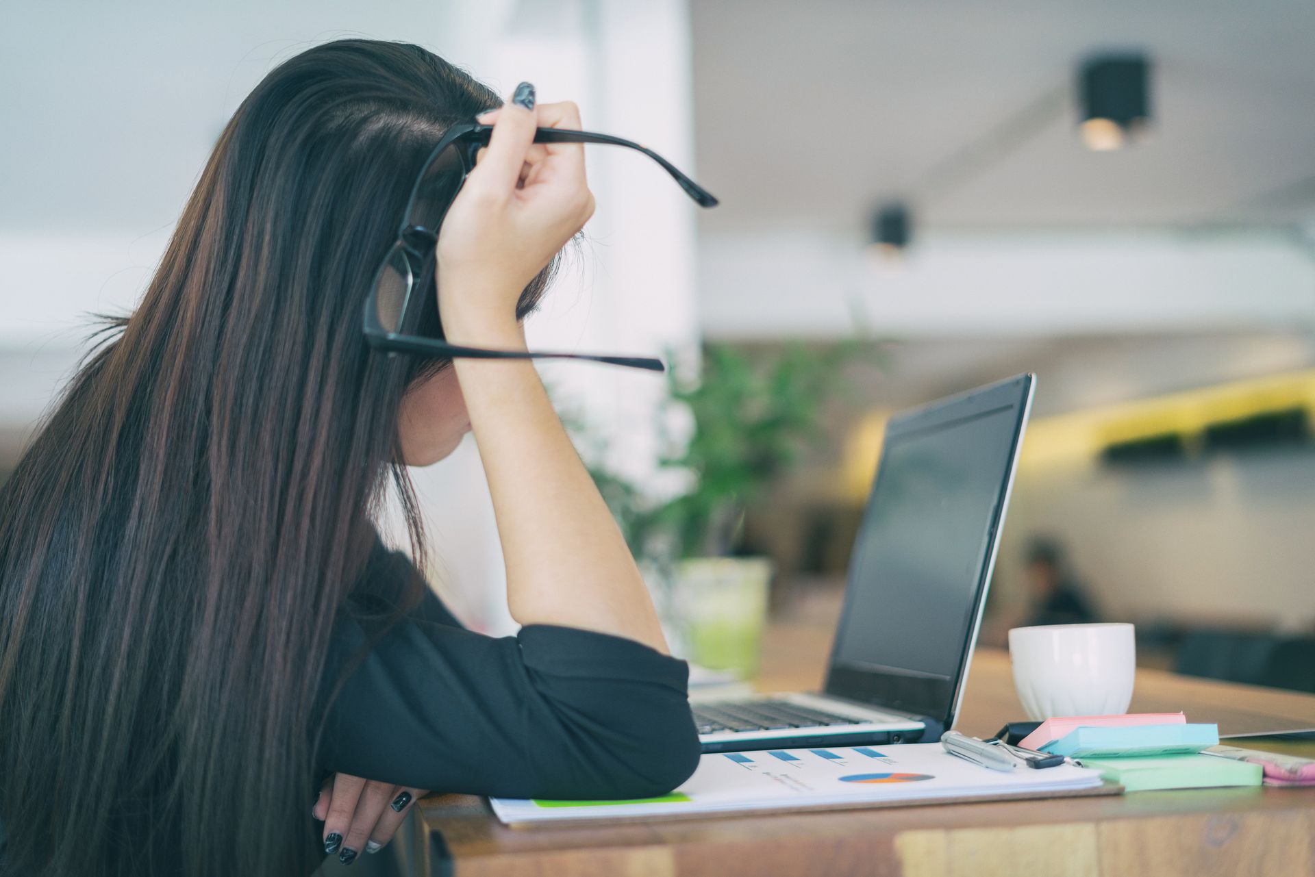 worried woman at computer