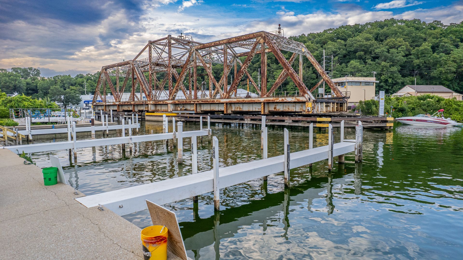 aerial-view-of dock-and-bridge