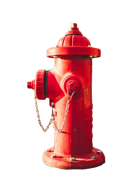 A red fire hydrant with a chain attached to it on a white background.