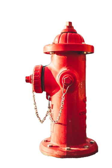 A red fire hydrant with a chain attached to it on a white background.