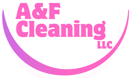 A&F Cleaning LLC logo with pink text and a pink and purple crescent around it.