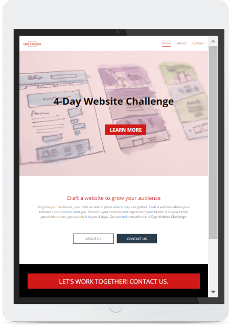 A tablet is displaying a 4 day website challenge.