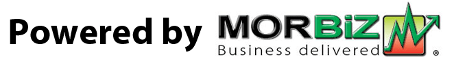 A logo that says powered by morbiz business delivered