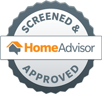 A screened and approved home advisor logo on a white background.