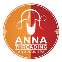 Logo for Anna Threading and Nail Spa, orange and red gradient background, white nail, text "Anna Threading and Nail Spa."