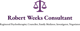 Logo: Purple scales of justice above text
