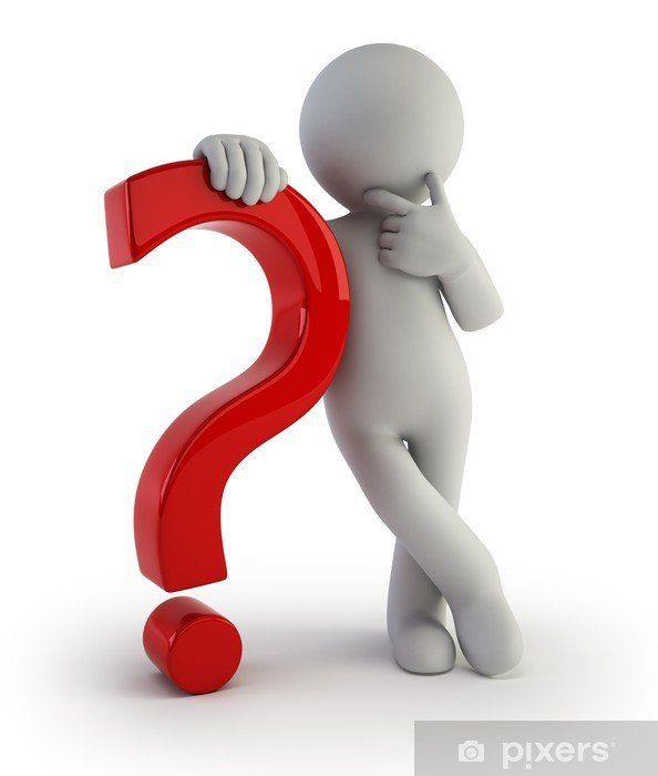 Een 3D-man leunend tegen een rood vraagteken