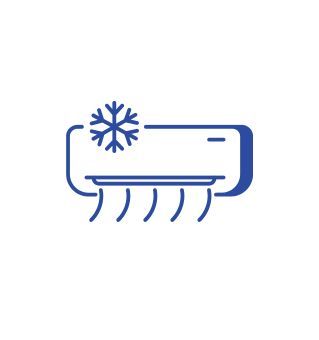 A blue icon of an air conditioner with a snowflake on it.