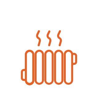 A line drawing of a coffee mug with steam coming out of it.