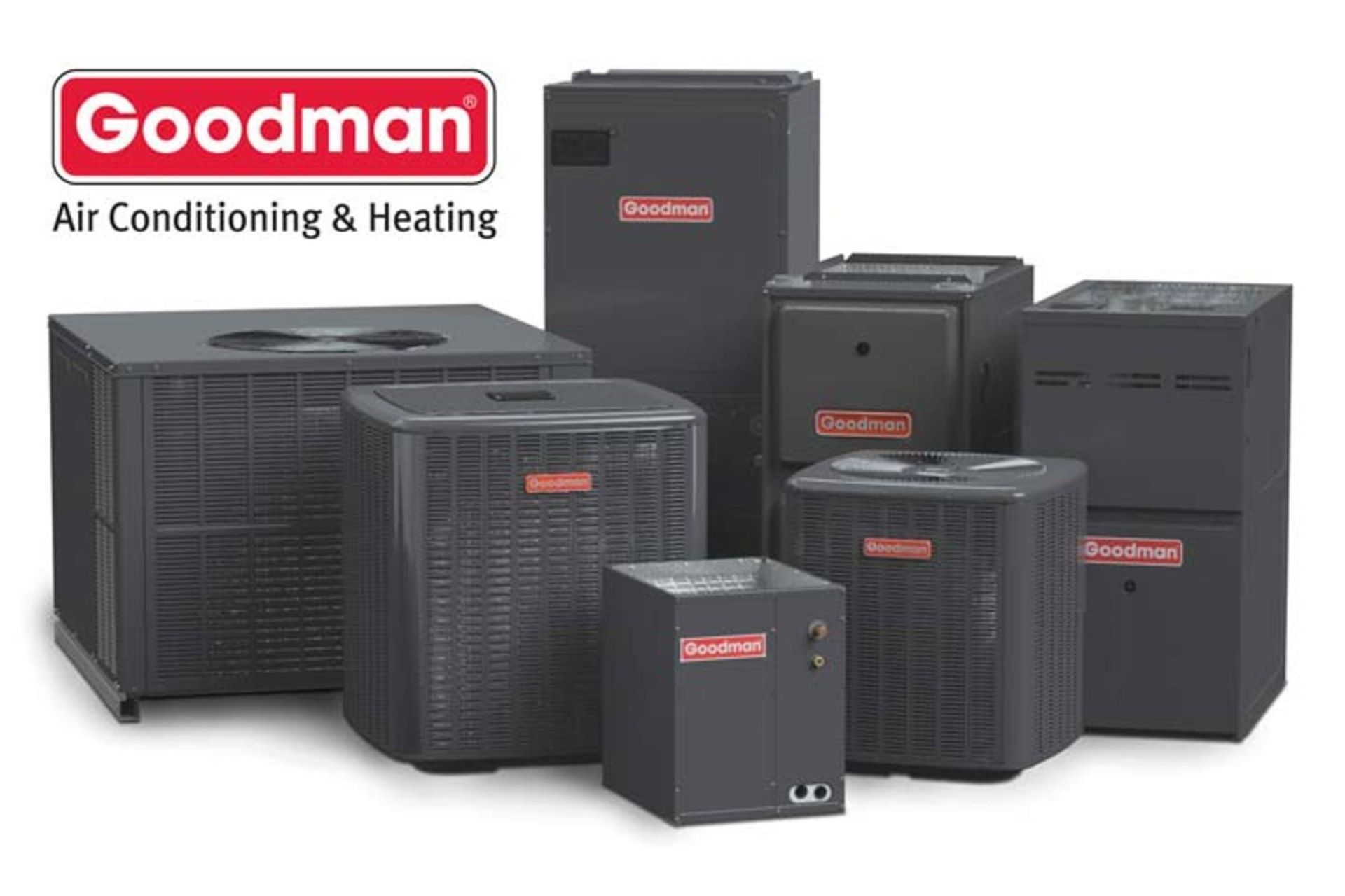 A group of goodman air conditioning and heating equipment