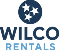 Wilco Rentals logo in blue with Tennessee stars, representing party and trailer rental brand.