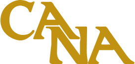 Gold letters C A N A stacked together.