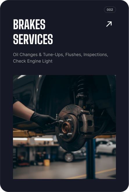 Brake service poster showing a mechanic working on a car wheel in a dark garage, with white text on black background | 106 St Tire and Wheel