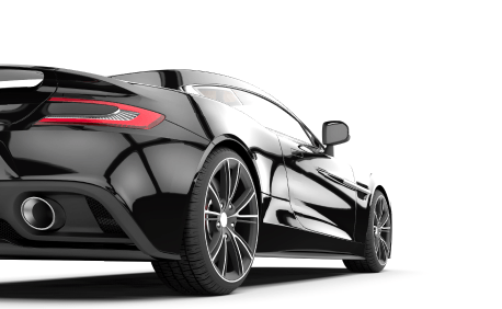 Sleek black sports car shown from the rear on a white background | 106 St Tire and Wheel