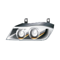 Silver car headlight assembly with two round lamps and mounting tabs | 106 St Tire and Wheel