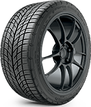 Black alloy wheel with a mounted car tire, shown on a white background | 106 St Tire and Wheel