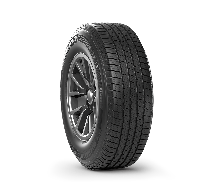 Black car tire with alloy wheel, shown at a slight angle on a white background | 106 St Tire and Wheel