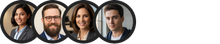 Four circular profile photos of smiling people on a white background | 106 St Tire and Wheel