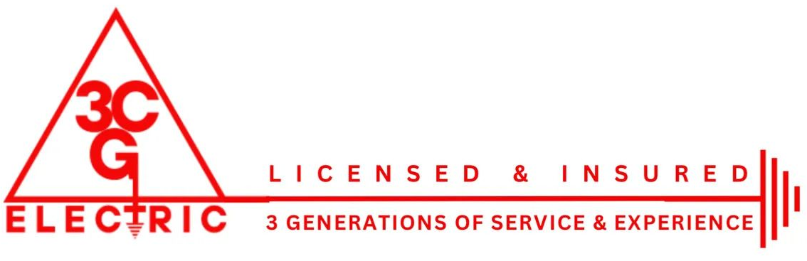 Red logo for 3CG Electric with text "Licensed & Insured" and "3 Generations of Service & Experience".