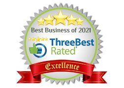 A seal that says `` best business of 2021 three best rated excellence ''.