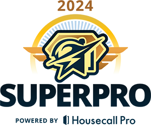 A logo for superpro powered by housecall pro